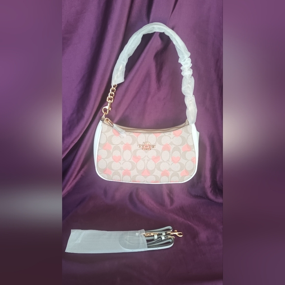 Coach Beige and Pink Signature Shoulder Bag - Picture 1 of 11